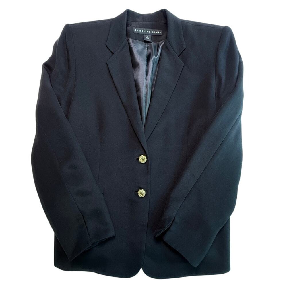 VTG Josephine Chaus 100% Silk Black Blazer Jacket Size 6 (Part of Matching Set)